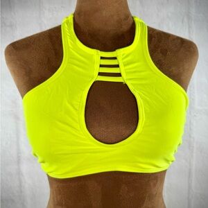 High-Neck Keyhole Swim Top - Neon Yellow